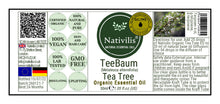Load image into Gallery viewer, Nativilis Organic Tea Tree Essential Oil (Melaleuca alternifolia) - 100% Natural - 30ml - (GC/MS Tested)