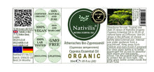 Load image into Gallery viewer, Nativilis Organic Cypress Essential Oil (Cupressus sempervirens) - 100% Natural - 30ml - (GC/MS Tested)