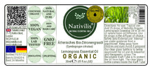 Load image into Gallery viewer, Nativilis Organic Lemongrass Essential Oil (Cymbopogon citratus) - 100% Natural - 30ml - (GC/MS Tested)