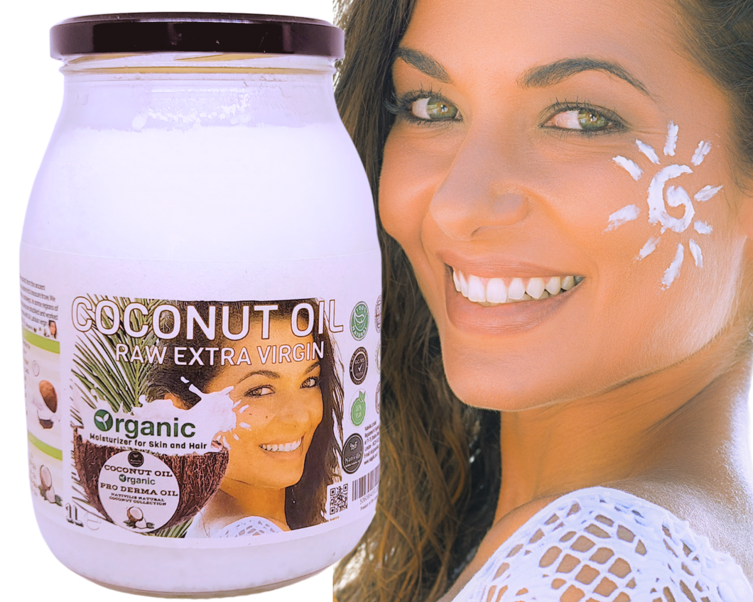 Nativilis Organic Coconut Oil 1L (Cocos Nucifera) - Extra Virgin, Raw, Cold Pressed, Pro Derma, Moisturizer Skin Hair, Vegan, 100% Natural, Ethically Sourced, Copaiba Properties, 1000ml Glass Jar (1L)