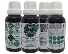 Load image into Gallery viewer, Nativilis 07 Virgin Amazonian Rainforest Oils 30 ml - ACAI - BACABA - BACURI – JAMBU - MULATEIRO - PATAUA – UCUUBA - enriched seven vegetable facial oils for skin care powerful anti-aging COPAIBA properties
