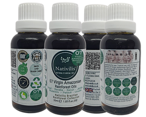 Nativilis 07 Virgin Amazonian Rainforest Oils 30 ml - ACAI - BACABA - BACURI – JAMBU - MULATEIRO - PATAUA – UCUUBA - enriched seven vegetable facial oils for skin care powerful anti-aging COPAIBA properties