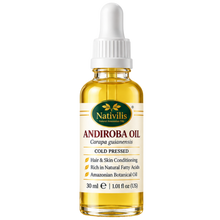 Load image into Gallery viewer, Nativilis Andiroba Oil – 100% Pure Carapa Guianensis Seed Oil – Amazonian Botanical Care for Hair, Scalp, Face &amp; Body – Cold Pressed – 30 ml
