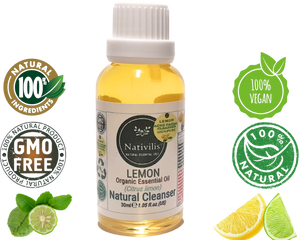 Nativilis Lemon Organic Essential Oil 30 ml (Citrus limon) - Absorbent antibacterial antifungal fight against acne facial cleanser - Copaiba Properties