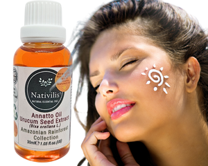 Nativilis Amazonian Urucum Seed Extract Annatto Oil 30 ml (Bixa orellana L.) Emolient for Suncream Lotion | Ultraviolet Rays Protection properties – Brazilian Bio-Natural Skin Tanning Oil - Copaiba Benefits