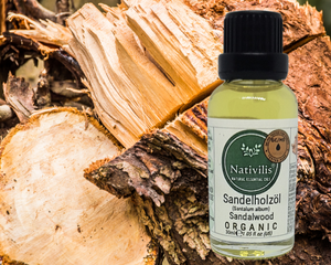 Nativilis Organic Sandalwood Essential Oil (Santalum album) Anti-ageing Soothes the skin Anti-tanning reduce the oxidative stress in the skin reverse sun ward off excess scalp sebum secretion Copaiba