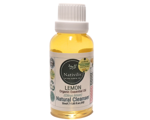 Nativilis Lemon Organic Essential Oil 30 ml (Citrus limon) - Absorbent antibacterial antifungal fight against acne facial cleanser - Copaiba Properties