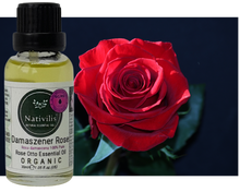 Load image into Gallery viewer, Nativilis Organic Rose Otto Essential Oil (Rosa damascena) - 100% Pure and Natural - 30ml - (GC/MS Tested) -
