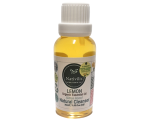Nativilis Lemon Organic Essential Oil 30 ml (Citrus limon) - Absorbent antibacterial antifungal fight against acne facial cleanser - Copaiba Properties