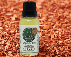 Nativilis Organic Sandalwood Essential Oil (Santalum album) Anti-ageing Soothes the skin Anti-tanning reduce the oxidative stress in the skin reverse sun ward off excess scalp sebum secretion Copaiba