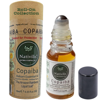 Nativilis Copaiba Essential Oil Roll-On 10ml – 100% Natural Copaifera officinalis | Anti-Inflammatory Pain Relief | GC/MS Tested | Travel Size | Beta-Caryophyllene Rich