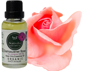 Nativilis Organic Rose Otto Essential Oil (Rosa damascena) - 100% Pure and Natural - 30ml - (GC/MS Tested) -