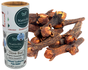 Nativilis Organic Clove Bud Essential Oil (Eugenia Caryophyllus) - natural pain reliever for toothache muscle pain - skin care - Copaiba properties 30ml