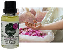 Load image into Gallery viewer, Nativilis Organic Rose Otto Essential Oil (Rosa damascena) - 100% Pure and Natural - 30ml - (GC/MS Tested) -
