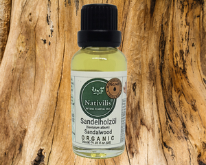 Nativilis Organic Sandalwood Essential Oil (Santalum album) Anti-ageing Soothes the skin Anti-tanning reduce the oxidative stress in the skin reverse sun ward off excess scalp sebum secretion Copaiba