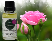 Load image into Gallery viewer, Nativilis Organic Rose Otto Essential Oil (Rosa damascena) - 100% Pure and Natural - 30ml - (GC/MS Tested) -
