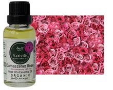 Load image into Gallery viewer, Nativilis Organic Rose Otto Essential Oil (Rosa damascena) - 100% Pure and Natural - 30ml - (GC/MS Tested) -
