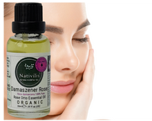 Load image into Gallery viewer, Nativilis Organic Rose Otto Essential Oil (Rosa damascena) - 100% Pure and Natural - 30ml - (GC/MS Tested) -
