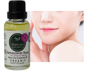 Nativilis Organic Rose Otto Essential Oil (Rosa damascena) - 100% Pure and Natural - 30ml - (GC/MS Tested) -