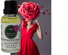 Load image into Gallery viewer, Nativilis Organic Rose Otto Essential Oil (Rosa damascena) - 100% Pure and Natural - 30ml - (GC/MS Tested) -
