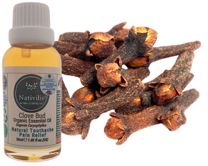 Nativilis Organic Clove Bud Essential Oil (Eugenia Caryophyllus) - natural pain reliever for toothache muscle pain - skin care - Copaiba properties 30ml