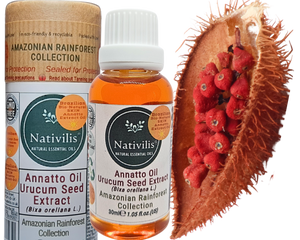 Nativilis Amazonian Urucum Seed Extract Annatto Oil 30 ml (Bixa orellana L.) Emolient for Suncream Lotion | Ultraviolet Rays Protection properties – Brazilian Bio-Natural Skin Tanning Oil - Copaiba Benefits