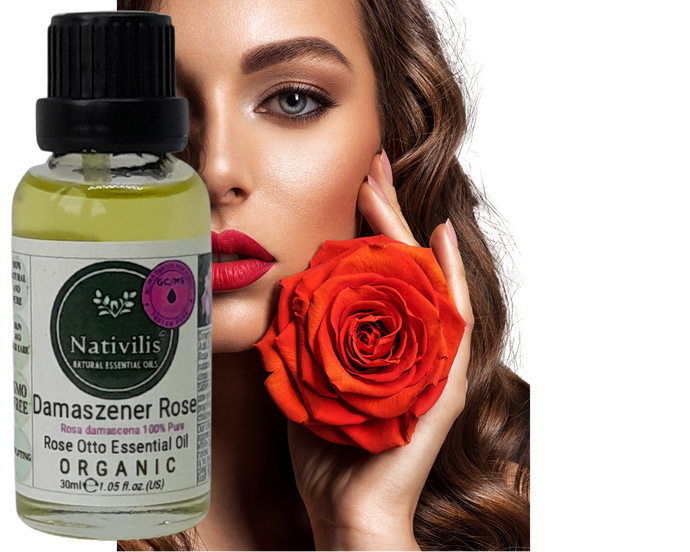 Nativilis Organic Rose Otto Essential Oil (Rosa damascena) - 100% Pure and Natural - 30ml - (GC/MS Tested) -