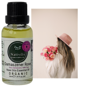 Load image into Gallery viewer, Nativilis Organic Rose Otto Essential Oil (Rosa damascena) - 100% Pure and Natural - 30ml - (GC/MS Tested) -
