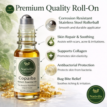 Load image into Gallery viewer, Nativilis Copaiba Essential Oil Roll-On 10ml – 100% Natural Copaifera officinalis | Anti-Inflammatory Pain Relief | GC/MS Tested | Travel Size | Beta-Caryophyllene Rich
