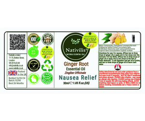 Nativilis Ginger Root Essential Oil (Zingiber Officinale ) - Anti-inflammatory relieve nausea - promote hair health and growth and skin care - Copaiba properties 30ml