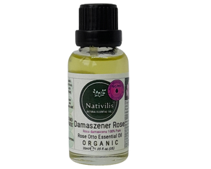 Nativilis Organic Rose Otto Essential Oil (Rosa damascena) - 100% Pure and Natural - 30ml - (GC/MS Tested) -