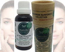 Load image into Gallery viewer, Nativilis 07 Virgin Amazonian Rainforest Oils 30 ml - ACAI - BACABA - BACURI – JAMBU - MULATEIRO - PATAUA – UCUUBA - enriched seven vegetable facial oils for skin care powerful anti-aging COPAIBA properties
