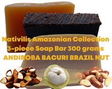 Load image into Gallery viewer, Nativilis Amazonian Collection 3-piece Soap Bar 300 grams - ANDIROBA BACURI BRAZIL NUT - Natural Vegan Emollient Face Skin Body Soap Moisturises &amp; Cleanses No Chemicals Additives, Colours or Lauryl
