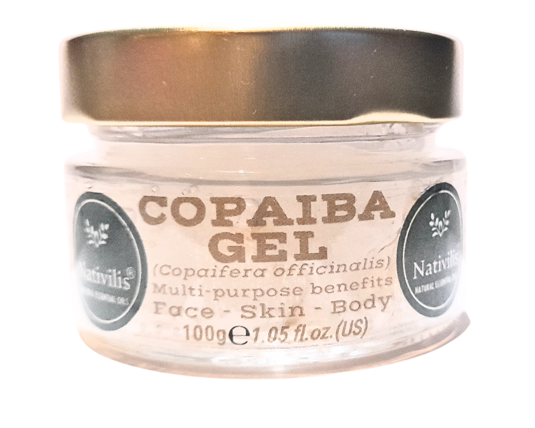 Nativilis Copaiba Gel (Copaifera officinalis) 100% Natural Multipurpose Gel Face Skin Body Moisturizing Anti-aging and Melasma Treating Inflammation Dermatitis and Fungal Infections Relieve Aching Sore Muscles Joint Back Pains Circulation Varicose Veins