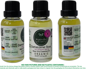 Nativilis Organic Rose Otto Essential Oil (Rosa damascena) - 100% Pure and Natural - 30ml - (GC/MS Tested) -