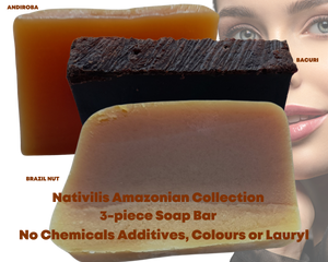 Nativilis Amazonian Collection 3-piece Soap Bar 300 grams - ANDIROBA BACURI BRAZIL NUT - Natural Vegan Emollient Face Skin Body Soap Moisturises & Cleanses No Chemicals Additives, Colours or Lauryl