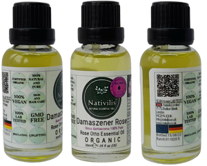 Nativilis Organic Rose Otto Essential Oil (Rosa damascena) - 100% Pure and Natural - 30ml - (GC/MS Tested) -