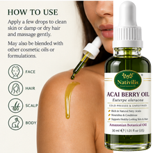 Load image into Gallery viewer, Nativilis Açaí Berry Oil – 100% Pure Euterpe Oleracea Fruit Oil – Cold Pressed – 30 ml
