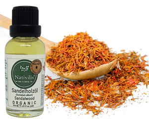 Nativilis Organic Sandalwood Essential Oil (Santalum album) Anti-ageing Soothes the skin Anti-tanning reduce the oxidative stress in the skin reverse sun ward off excess scalp sebum secretion Copaiba