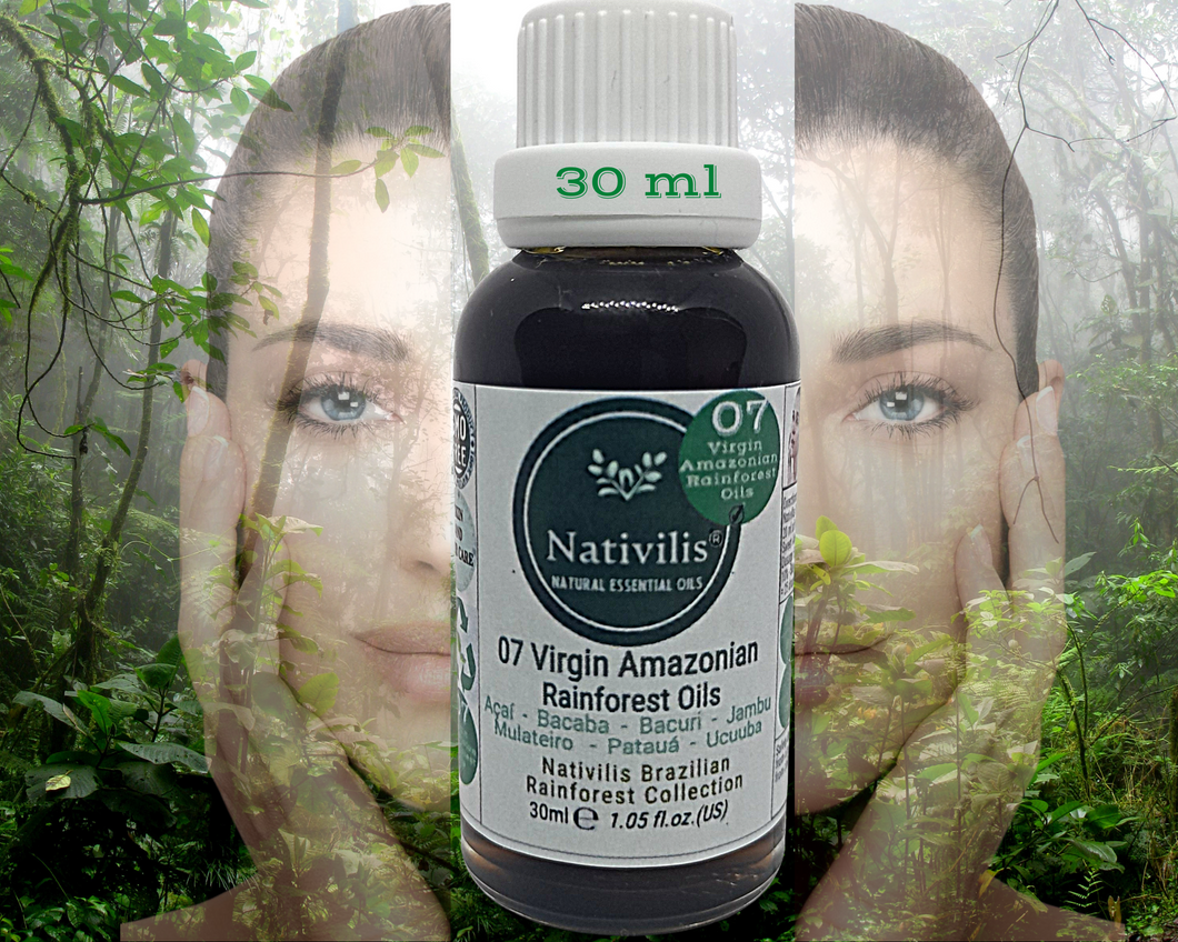 Nativilis 07 Virgin Amazonian Rainforest Oils 30 ml - ACAI - BACABA - BACURI – JAMBU - MULATEIRO - PATAUA – UCUUBA - enriched seven vegetable facial oils for skin care powerful anti-aging COPAIBA properties