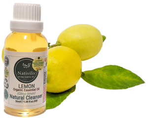 Nativilis Lemon Organic Essential Oil 30 ml (Citrus limon) - Absorbent antibacterial antifungal fight against acne facial cleanser - Copaiba Properties
