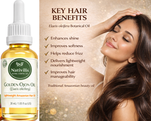 Load image into Gallery viewer, Nativilis Ojon Caiaue GOLDEN FRACTIONATED Oil - (Elaeis oleifera) NATURAL HAIR SKIN BOOSTER Rainforest Virgin Oil - revitalizes damaged follicles helps effective hair growth volumize and get tame frizz – Copaiba

