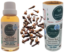 Load image into Gallery viewer, Nativilis Organic Clove Bud Essential Oil (Eugenia Caryophyllus) - natural pain reliever for toothache muscle pain - skin care - Copaiba properties 30ml
