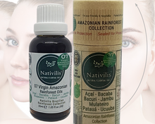 Load image into Gallery viewer, Nativilis 07 Virgin Amazonian Rainforest Oils 30 ml - ACAI - BACABA - BACURI – JAMBU - MULATEIRO - PATAUA – UCUUBA - enriched seven vegetable facial oils for skin care powerful anti-aging COPAIBA properties
