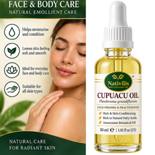 Load image into Gallery viewer, Nativilis Cupuaçu Oil – 100% Pure Theobroma Grandiflorum Seed Oil – Cold Pressed &amp; Fractionated – 30 ml
