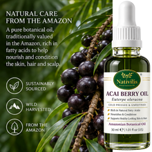 Load image into Gallery viewer, Nativilis Açaí Berry Oil – 100% Pure Euterpe Oleracea Fruit Oil – Cold Pressed – 30 ml

