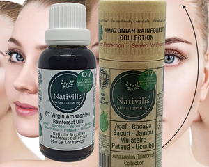 Nativilis 07 Virgin Amazonian Rainforest Oils 30 ml - ACAI - BACABA - BACURI – JAMBU - MULATEIRO - PATAUA – UCUUBA - enriched seven vegetable facial oils for skin care powerful anti-aging COPAIBA properties