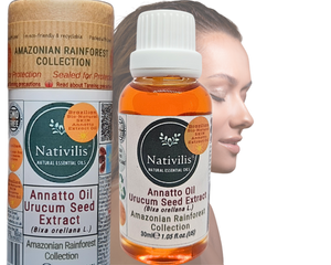 Nativilis Amazonian Urucum Seed Extract Annatto Oil 30 ml (Bixa orellana L.) Emolient for Suncream Lotion | Ultraviolet Rays Protection properties – Brazilian Bio-Natural Skin Tanning Oil - Copaiba Benefits