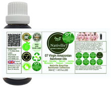 Load image into Gallery viewer, Nativilis 07 Virgin Amazonian Rainforest Oils 30 ml - ACAI - BACABA - BACURI – JAMBU - MULATEIRO - PATAUA – UCUUBA - enriched seven vegetable facial oils for skin care powerful anti-aging COPAIBA properties
