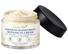 Load image into Gallery viewer, Amazon Rainforest Botanical Face Cream by Nativilis with 5 plant oils and butters, 1.62 oz glass jar with black lid
